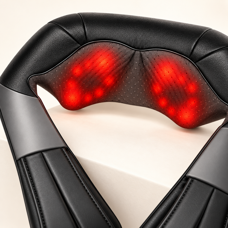 Close-up of the illuminated massage nodes under the mesh